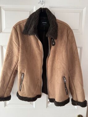 Tan Shearling-Lined Military Field Jacket